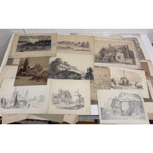 2005 - A large group of 18th and 19th century drawings and watercolours of country scenes, landscapes and r... 