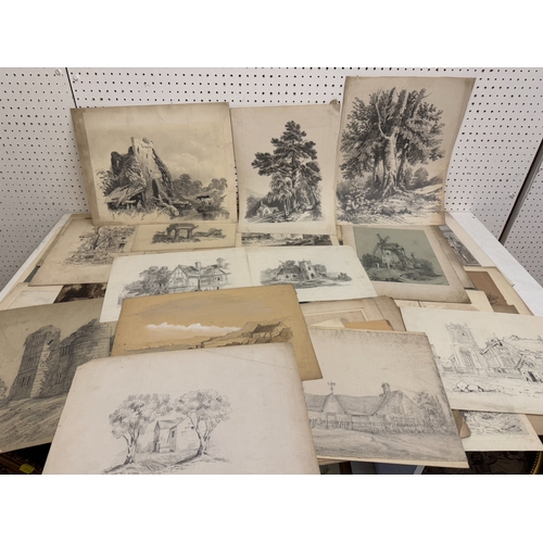 2005 - A large group of 18th and 19th century drawings and watercolours of country scenes, landscapes and r... 