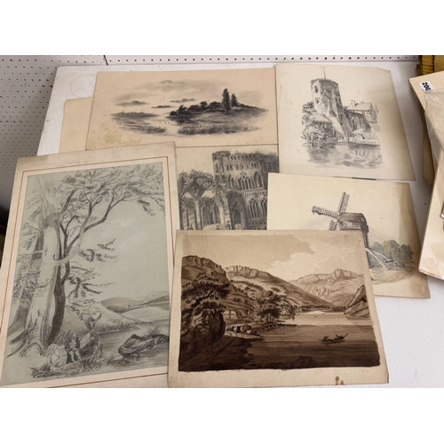 2005 - A large group of 18th and 19th century drawings and watercolours of country scenes, landscapes and r... 