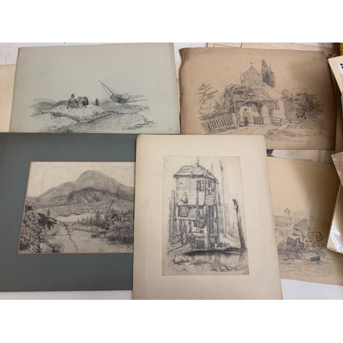 2005 - A large group of 18th and 19th century drawings and watercolours of country scenes, landscapes and r... 