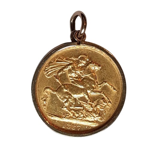 82 - Victoria, 1837-1901. 1887 Double gold Sovereign, in 9ct yellow gold pendant mount, gross weight 19g.... 