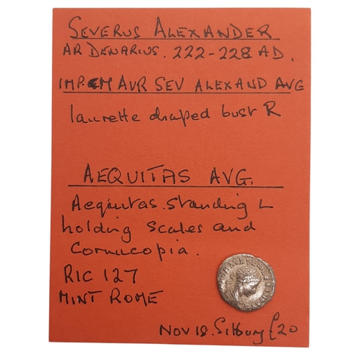 31 - Roman Empire. Severus Alexander, 222-228 AD. AR Denarius. Rome mint. (1 coin)