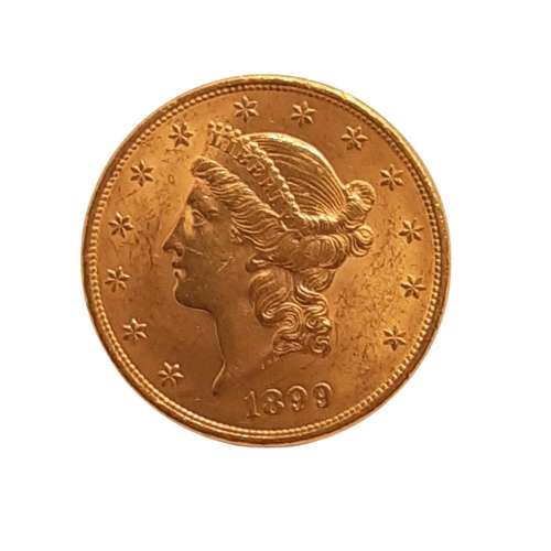 89 - United States of America. 1899 Gold Liberty Head $20 coin, 33.5g (1 coin).