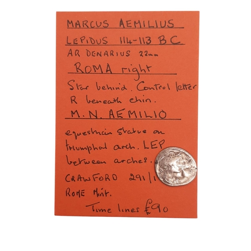 10 - Roman Republic. Manius Aemilius Lepidus. AR Denarius, c.114-113 BC. Rome mint. (1 coin)