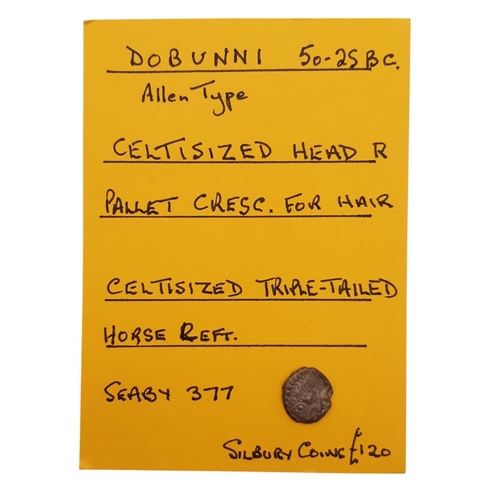 5 - Celtic. Dobunni. AR Unit, 1st century BC. Obv: Celtisized head right. Rev: Horse left. (1 coin)