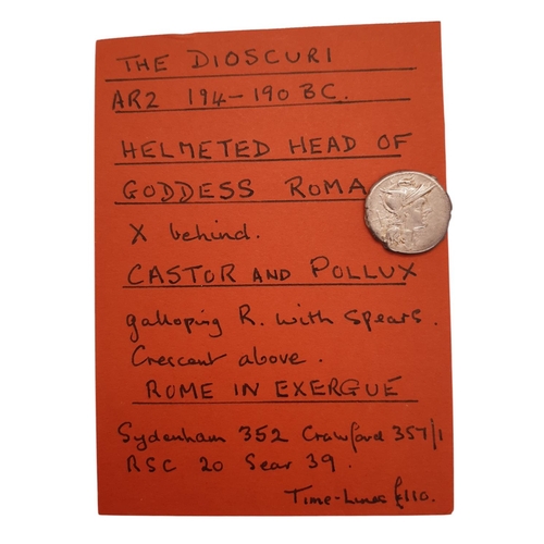 7 - Roman Republic. Dioscuri. AR Denarius, c.194-190 BC. Rome mint. (1 coin)