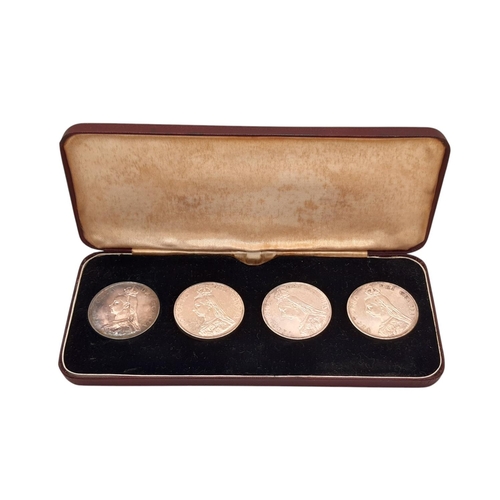 79 - Victoria, 1837-1901. A cased 1887-1890 Double Florin specimen four-coin set, in original box of issu... 