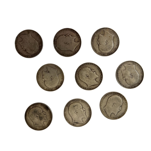 270 - Edward VII Halfcrowns, 1906 (3), 1907, 1908, 1909 (3), 1910. (9 coins)