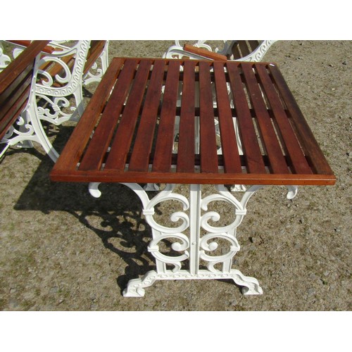 35 - A refurbished heavy gauge four piece garden terrace set with hardwood slats and cream painted open s... 