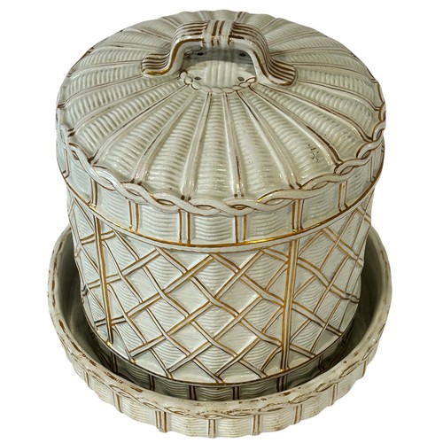 48 - A 19th century stilton dish and cover in a white and gilt basket weave finish, together with three c... 