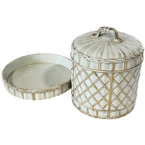 48 - A 19th century stilton dish and cover in a white and gilt basket weave finish, together with three c... 