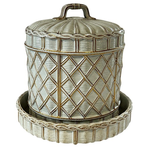 48 - A 19th century stilton dish and cover in a white and gilt basket weave finish, together with three c... 