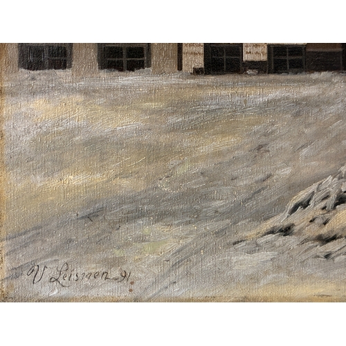 1799 - Wilhelm Ferdinand Leisner (1837-1910) - Snowy street scene (1891), oil on canvas, signed and dated, ... 