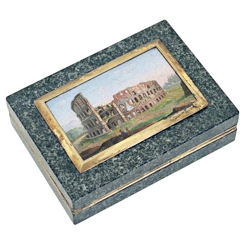 2 - A fine cased 19th century Italian Grand Tour polished granite box, the hinged cover inset with a fin... 