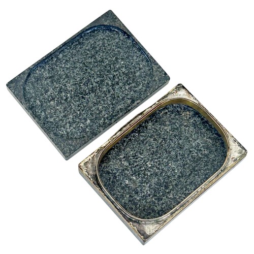 2 - A fine cased 19th century Italian Grand Tour polished granite box, the hinged cover inset with a fin... 
