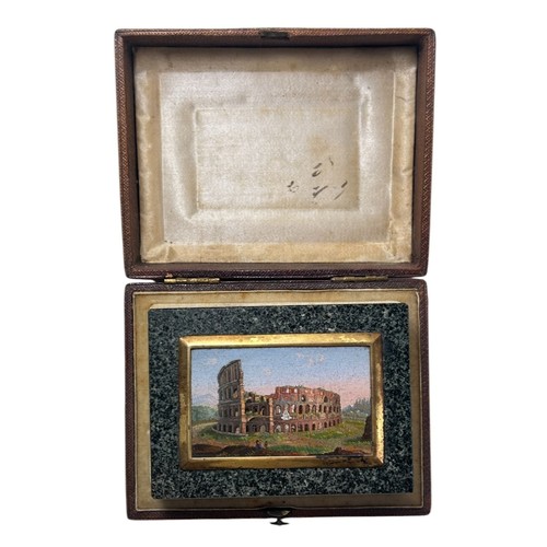 2 - A fine cased 19th century Italian Grand Tour polished granite box, the hinged cover inset with a fin... 