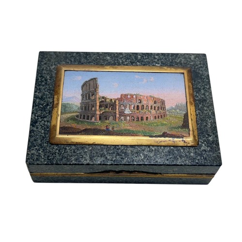 2 - A fine cased 19th century Italian Grand Tour polished granite box, the hinged cover inset with a fin... 