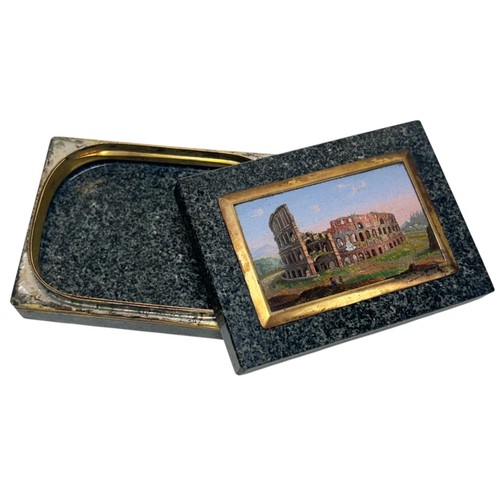 2 - A fine cased 19th century Italian Grand Tour polished granite box, the hinged cover inset with a fin... 