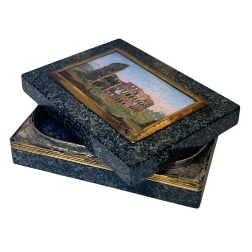 2 - A fine cased 19th century Italian Grand Tour polished granite box, the hinged cover inset with a fin... 