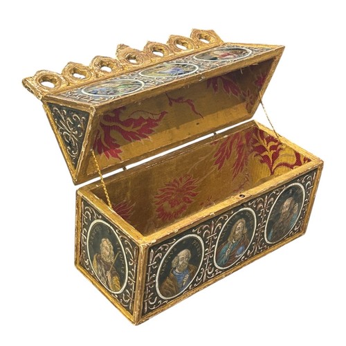 18 - A fine 19th century gilt wood and enamel set casket or chases in the 16th century Limoges style, the... 
