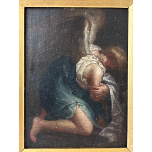 Flemish School, 17th/18th Century - An angel crouching with arms folded ...