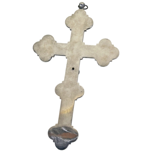 10 - A large 19th century continental cased micromosaic crucifix, mounted in white metal with panels deco... 