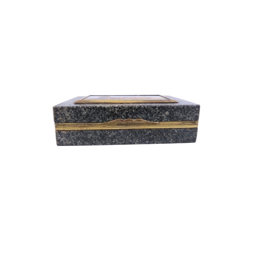 2 - A fine cased 19th century Italian Grand Tour polished granite box, the hinged cover inset with a fin... 