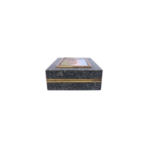 2 - A fine cased 19th century Italian Grand Tour polished granite box, the hinged cover inset with a fin... 