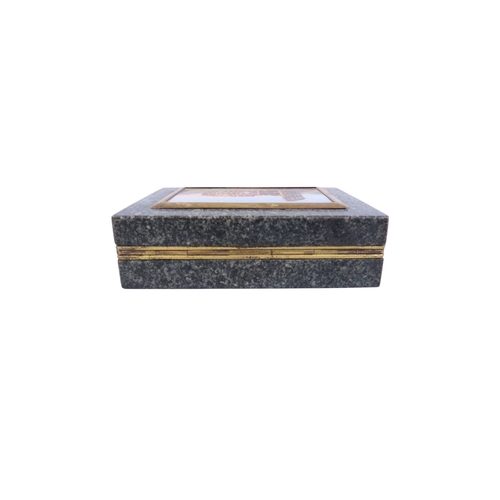 2 - A fine cased 19th century Italian Grand Tour polished granite box, the hinged cover inset with a fin... 