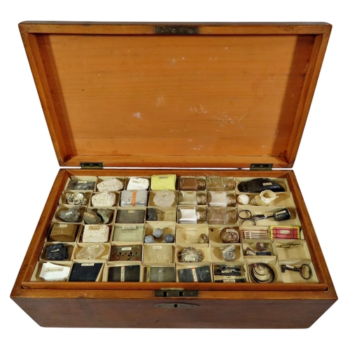 27 - An unusual Victorian pine ‘educational box’ or Wunderkammer collection case, the hinged cover openin... 