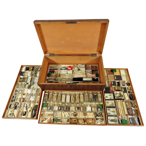 27 - An unusual Victorian pine ‘educational box’ or Wunderkammer collection case, the hinged cover openin... 