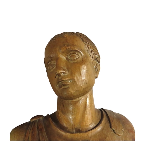 38 - an associated pair of decorative Italian carved limewood or pine busts after Roman emperors, likely ... 