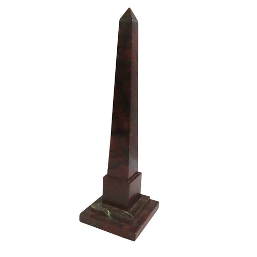 45 - A Grand Tour style polished red marble obelisk, on stepped square base, 37cm high