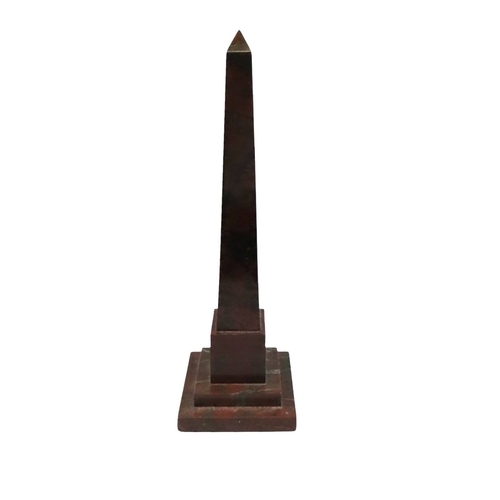 45 - A Grand Tour style polished red marble obelisk, on stepped square base, 37cm high