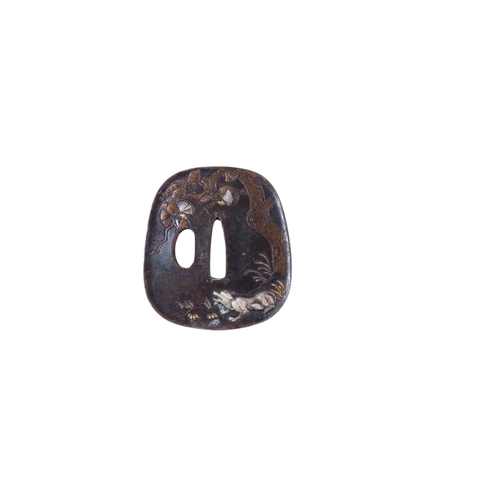 5 - A matched pair of Japanese bronze Tsuba, each decorated with seated and snarling wolves in pine grov... 