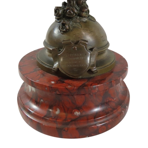 55 - A French Art Nouveau bronze figure,'Les Roses', modelled as a female nude, holding flowers, standing... 