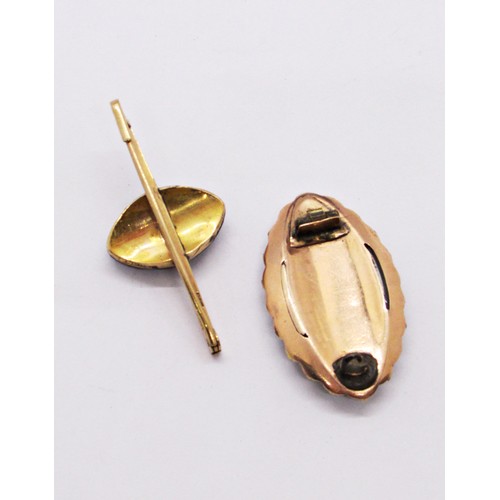 291 - An antique bar brooch mounted with a cobalt blue enamel with applied floral motif highlighted with r... 