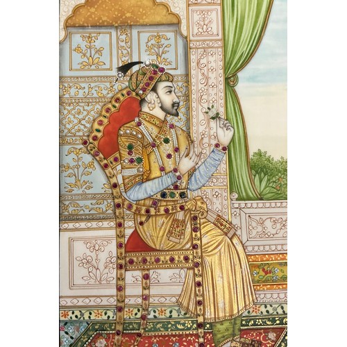 3 - A fine Indian Moghul school portrait miniature depicting Shah Jahan I (1592-1666) presented in full-... 