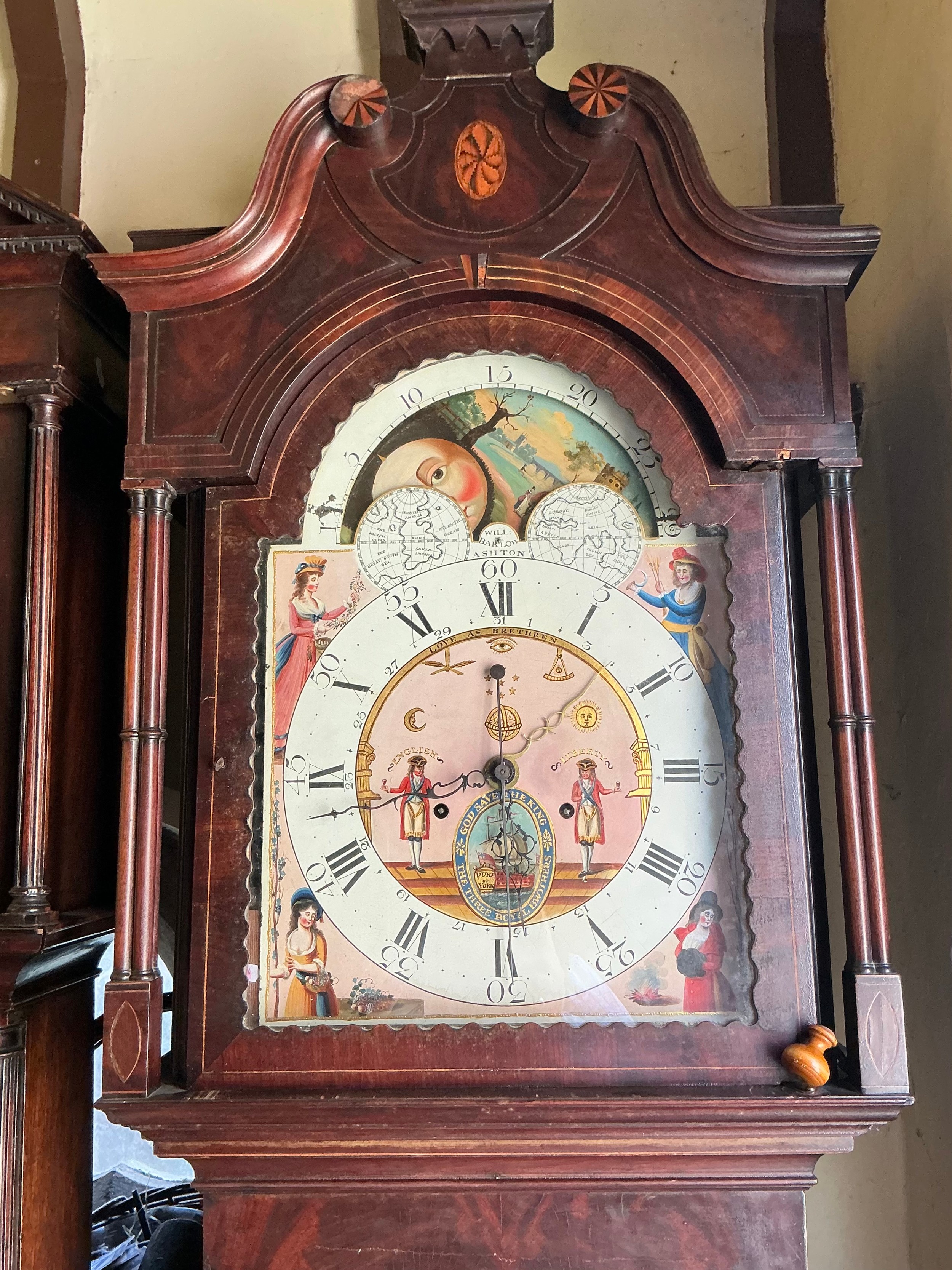 Of Masonic interest. An early 19th century longcase clock, the trunk ...