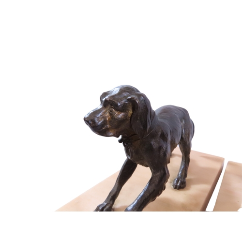 51 - A pair of 19th century French bronze animalier models of opposing dogs, with well patinated finish t... 