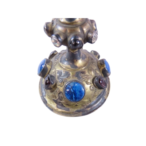 16 - A 19th century Austro-Hungarian silver gilt and agate historismus tazza and cover, fitted with an ov... 