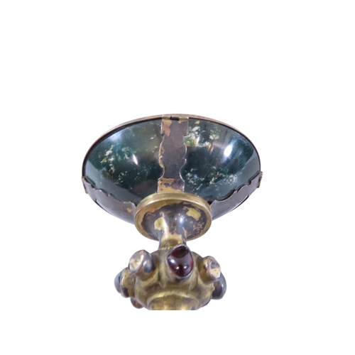 16 - A 19th century Austro-Hungarian silver gilt and agate historismus tazza and cover, fitted with an ov... 