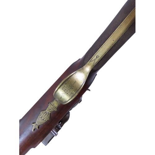 21 - An 18th century Richards flintlock blunderbuss with sprung catch-release locking bayonet, named lock... 