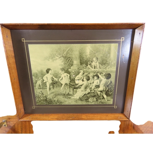 32 - A good large 19th century walnut cased table Polyphon, the hinged cover with stepped inlaid and cros... 