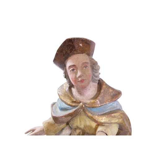 40 - A good pair of Belgian carved wood and overpainted allegorical figures, one in the form of a cloaked... 