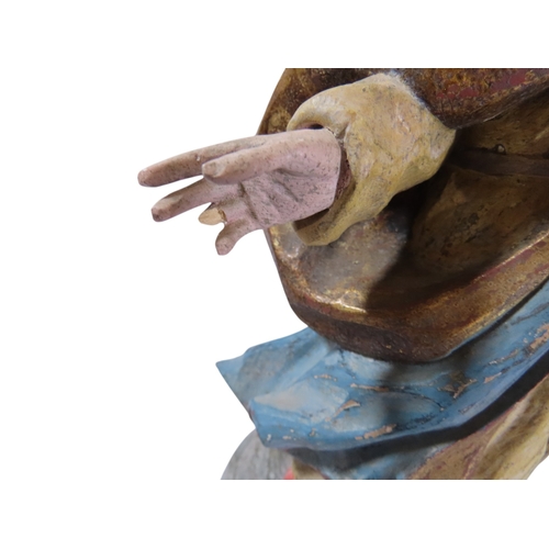 40 - A good pair of Belgian carved wood and overpainted allegorical figures, one in the form of a cloaked... 