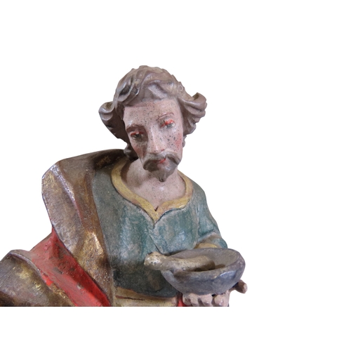 40 - A good pair of Belgian carved wood and overpainted allegorical figures, one in the form of a cloaked... 