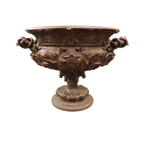 47 - An exceptional 19th century French bronze twin-handled wine cooler of monumental proportions, the ov... 