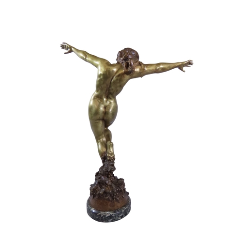 50 - Carl Binder (1881-1964) - large gilt bronze figure of a nude female dancer, in acrobatic pose, signe... 