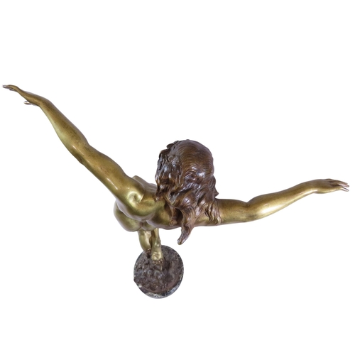 50 - Carl Binder (1881-1964) - large gilt bronze figure of a nude female dancer, in acrobatic pose, signe... 